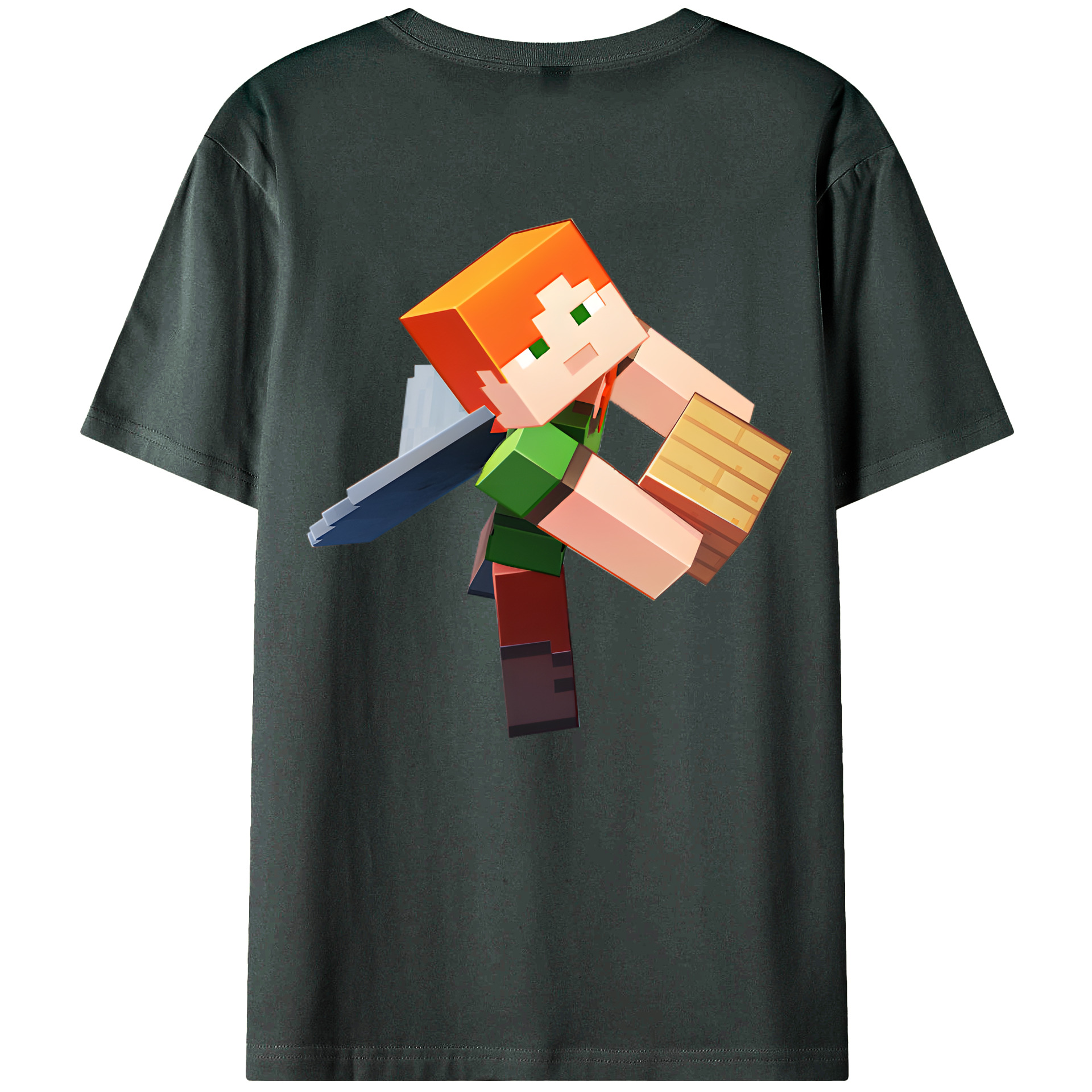 （画像用） マインクラフト ブロックの世界 Minecraft MC Block world 綿100％ メンズ半袖Tシャツ（バックプリント） 通気性
